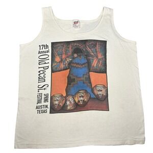Vintage Anvil Old Pecan‎ St Festival Austin Texas Tank Top White Large Womens